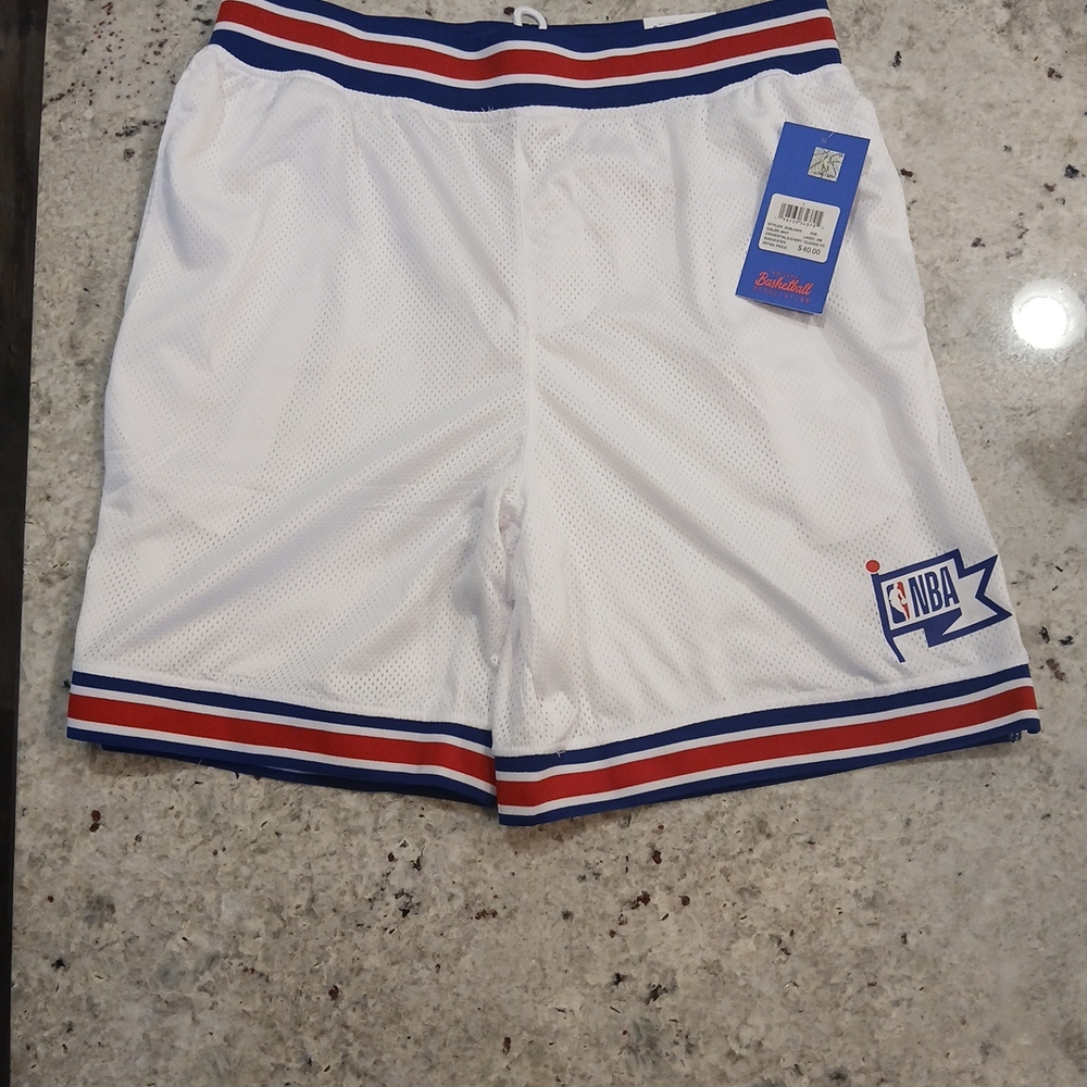 NBA White Shorts with Red and Blue Trim
